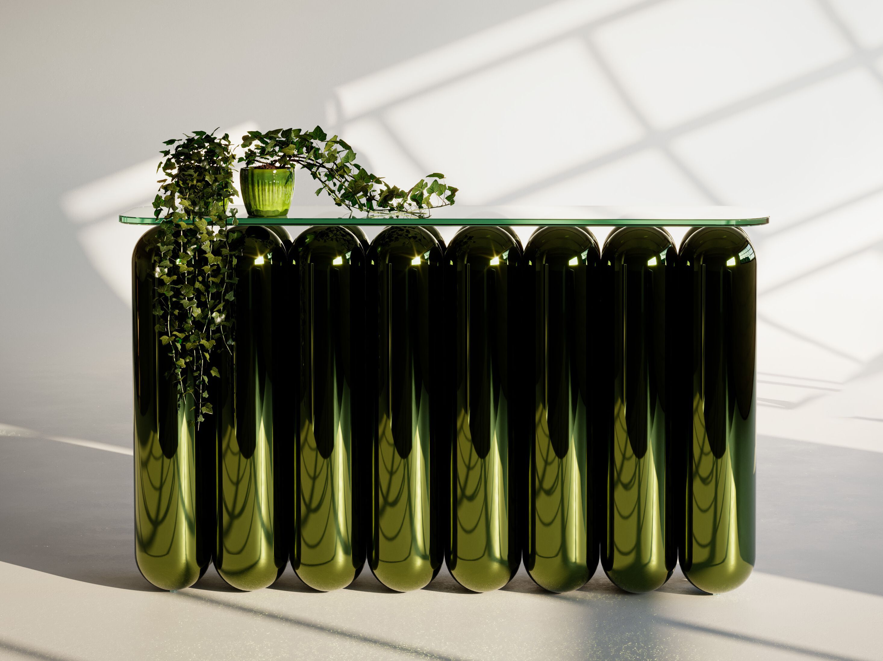 Прямоугольная консоль со стальным основанием и стеклянной столешницей Cameron Design House Kupoli ARCH-00083943