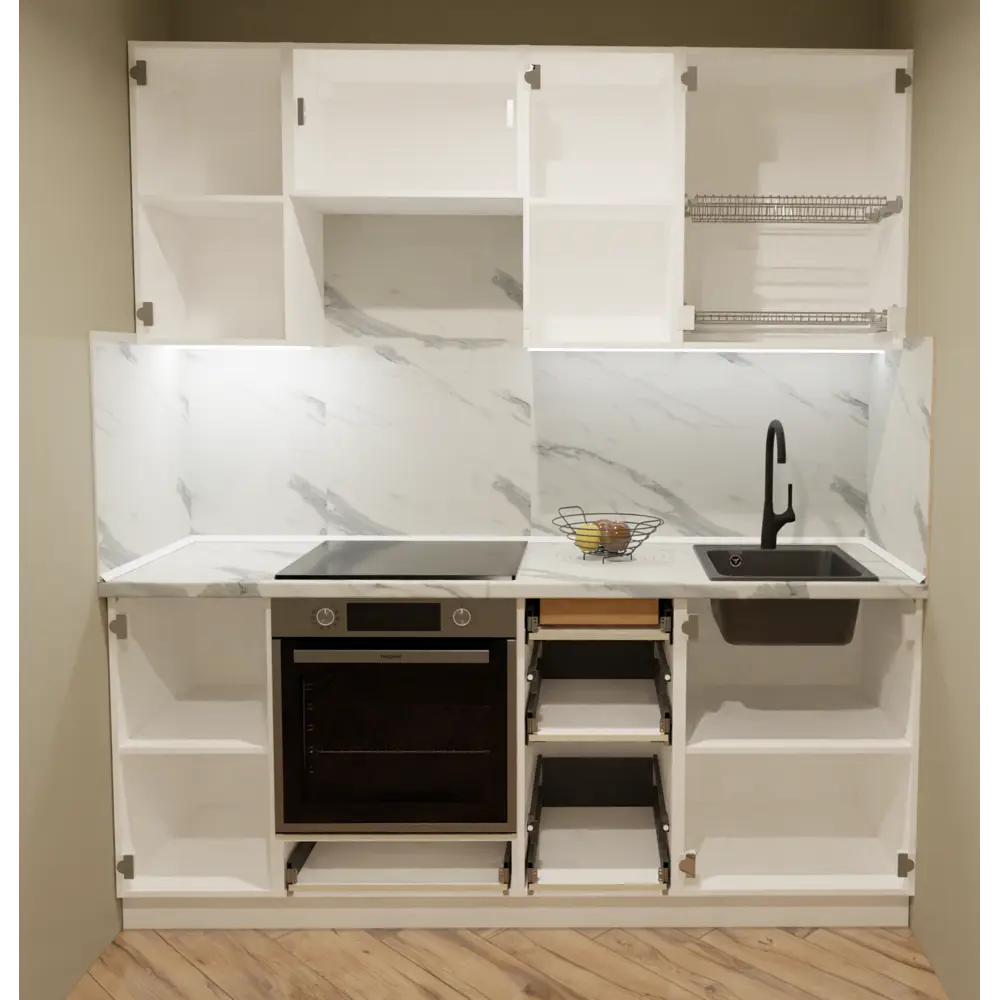 Кухонный гарнитур 200x60 см Ньюпорт ВУШ цвет белый KONSENSA STLM-2017740 - Вид №2