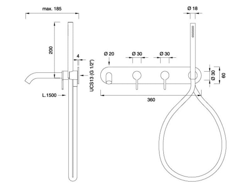 Настенный смеситель для ванны с горлышком и ручным душем CEADESIGN INNOVO ARCH-00046150 - Вид №1