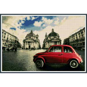 Алмазная мозаика Красная машина в центре Рима АМ018 ARTXOBBY