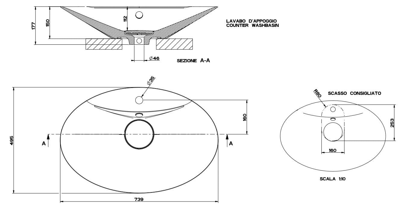 Овальная раковина из Cristalplant® с переливом Gessi конус ARCH-00048568 - Вид №2