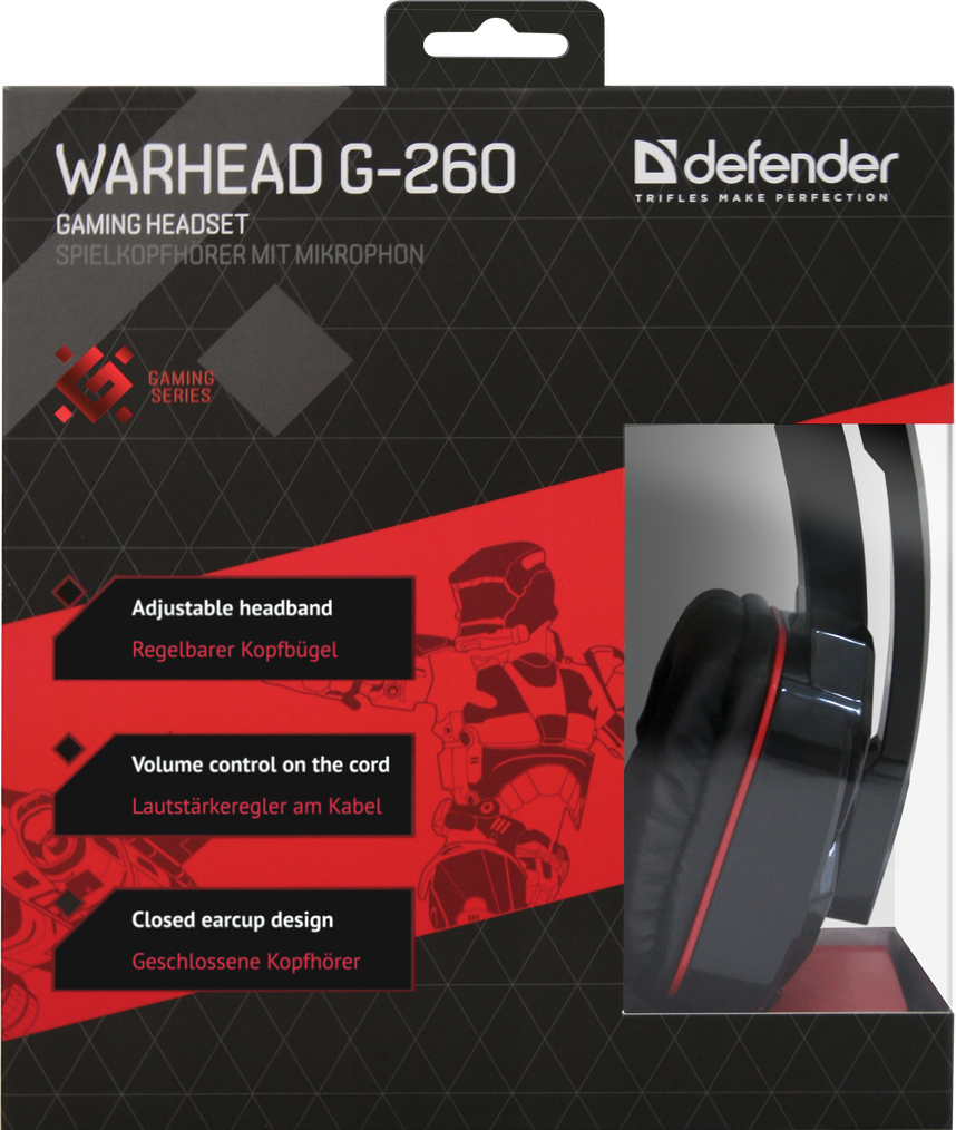 64121 игровая гарнитура warhead g-260 красный + черный, кабель 1,8 м Defender Santreyd  - Вид №6