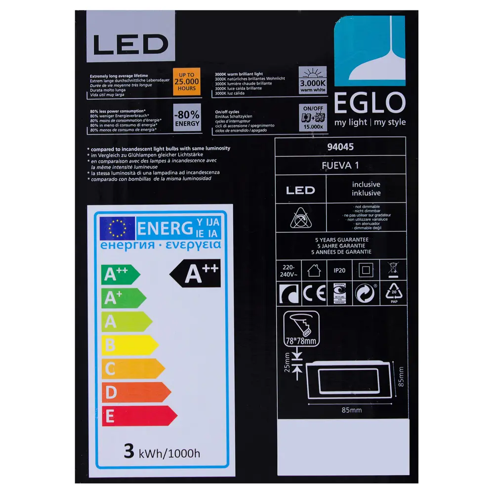 Панель светодиодная встраиваемая Fueva 3000K 85х85 мм Eglo STLM-2071706 - Вид №2