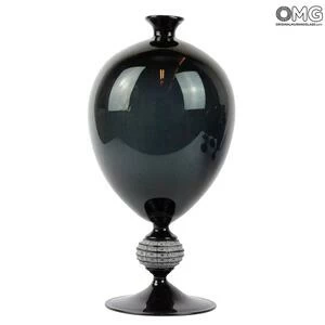 793 ORIGINALMURANOGLASS Ваза-сосуд черная Веронезе Муррина - муранское стекло OMG 11 см