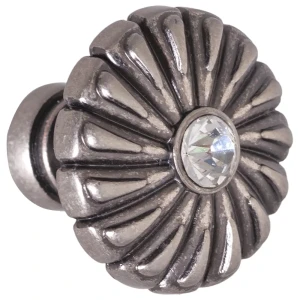 Мебельная ручка-кнопка Kerron с кристаллами цвет чернёный старинный цинк