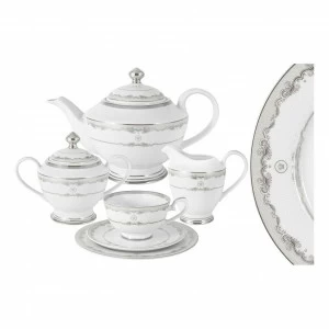 Сервиз чайный фарфоровый белый с серебром 23 предмета, на 6 персон "Корона" MIDORI КОРОНА 00-3946905 Белый;серебро