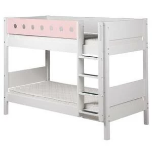 Кровать Flexa White двухъярусная с лестницей, 190 см, белая с розовым