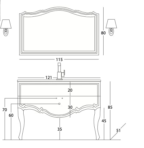 Консоль для умывальника с зеркалом Gaia Mobili Classic ARCH-00048369 - Вид №5