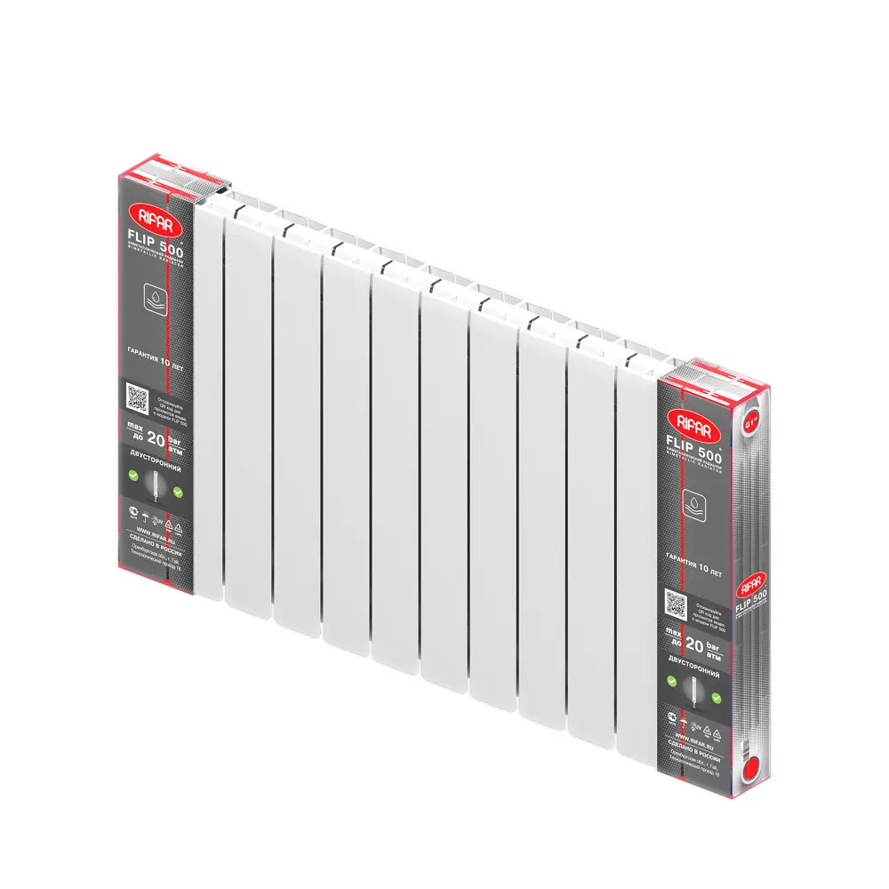 Радиатор секционный Rifar Flip 500/75 12 секций боковое подключение биметалл белый STLM-2141446 - Вид №4