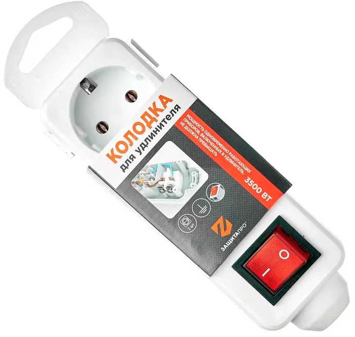 Колодка для удлинителя Защита Про с двумя розетками и подсветкой 82741167