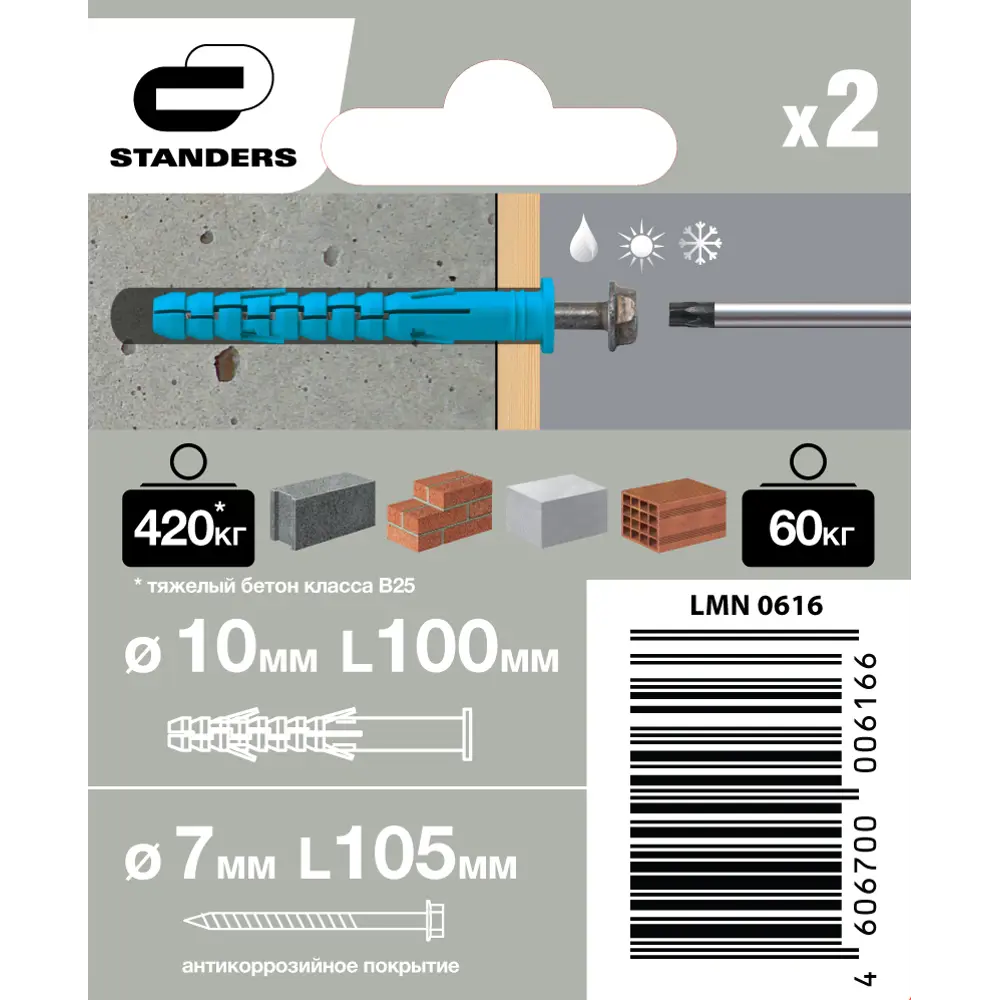 Дюбель фасадный с шурупом Standers 10х100 мм, 2 шт. 84011361 STLM-2077385  - Вид №4