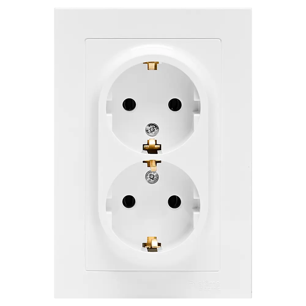 Розетка двойная встраиваемая Systeme Electric AtlasDesign с заземлением цвет белый STLM-2150282
