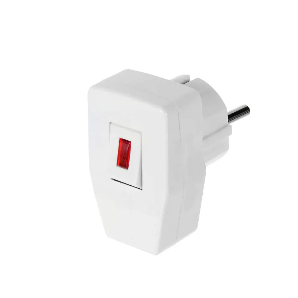 Вилка с заземлением и встроенным выключателем 220 В цвет белый Santreyd STLM-2045489 - Вид №1