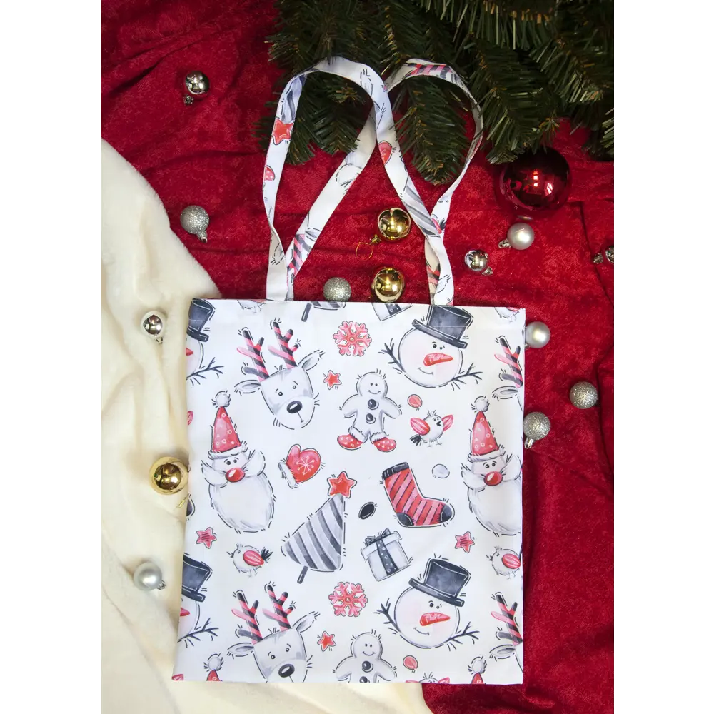 Сумка шоппер Новогодние игрушки 40х35 см белая SEASONS STLM-2202649 - Вид №2