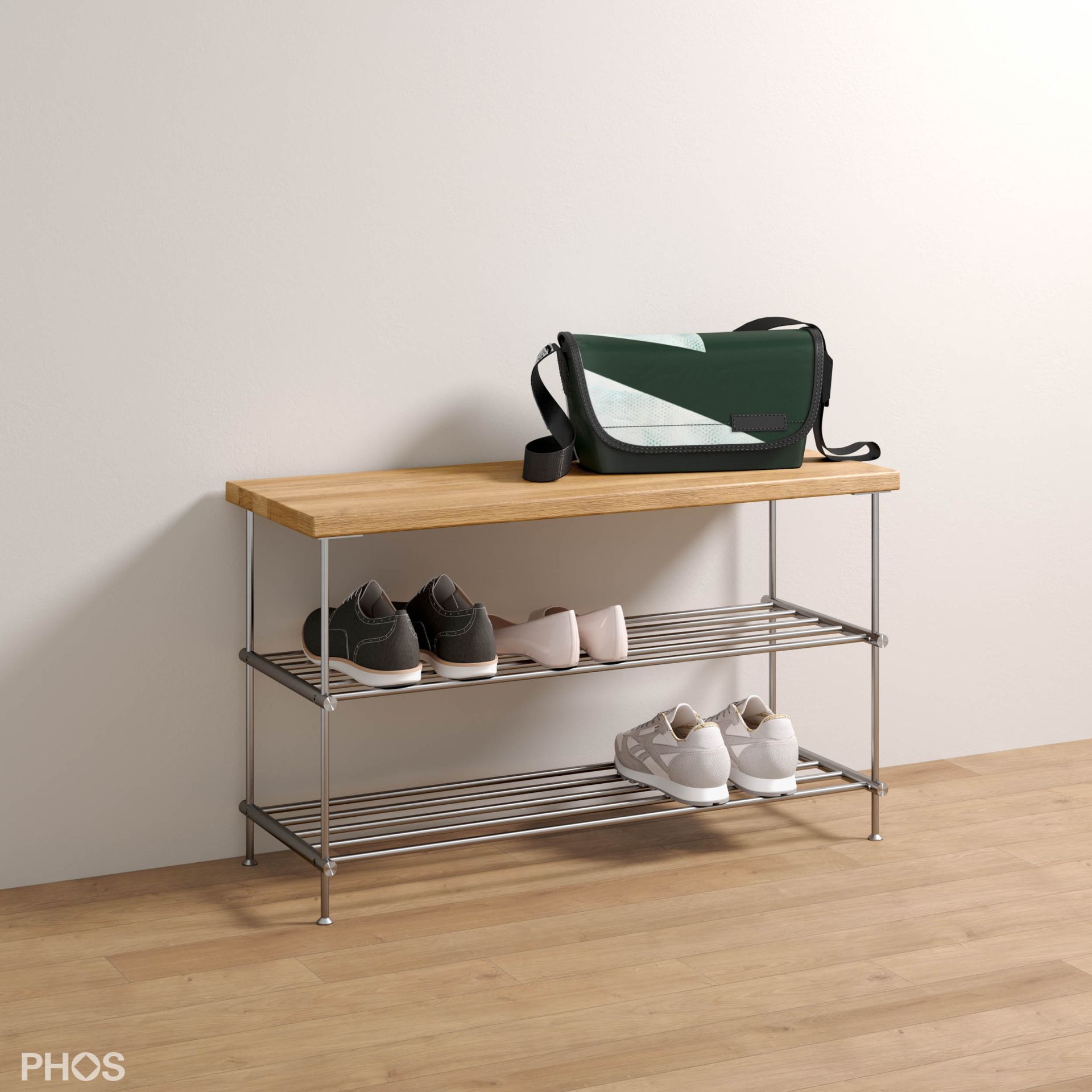 SB700-2-Eiche Скамья для обуви из дуба, 1 поле, 2 уровня, ширина 75 см PHOS  - Вид №2