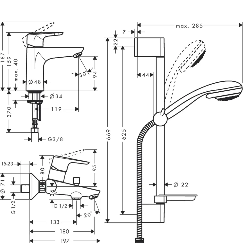 Комплект для душа Hansgrohe Ecos L, 2 режима STLM-2049858 - Вид №1