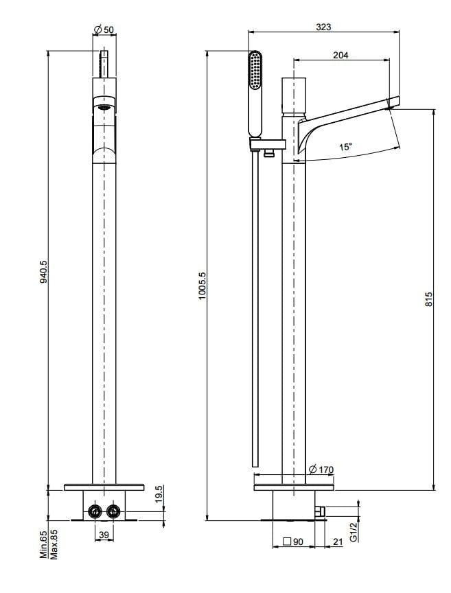 Смеситель для ванны с ограничителем расхода FIMA CARLO FRATTINI Nomos GO ARCH-00094040 - Вид №1