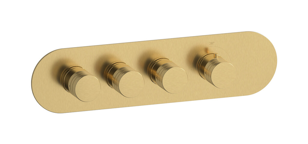 External part of thermostatic 3 ways, round plate, horizontal, Vinile handle WE ARE IB eua322osnvn Brushed Gold Aqua