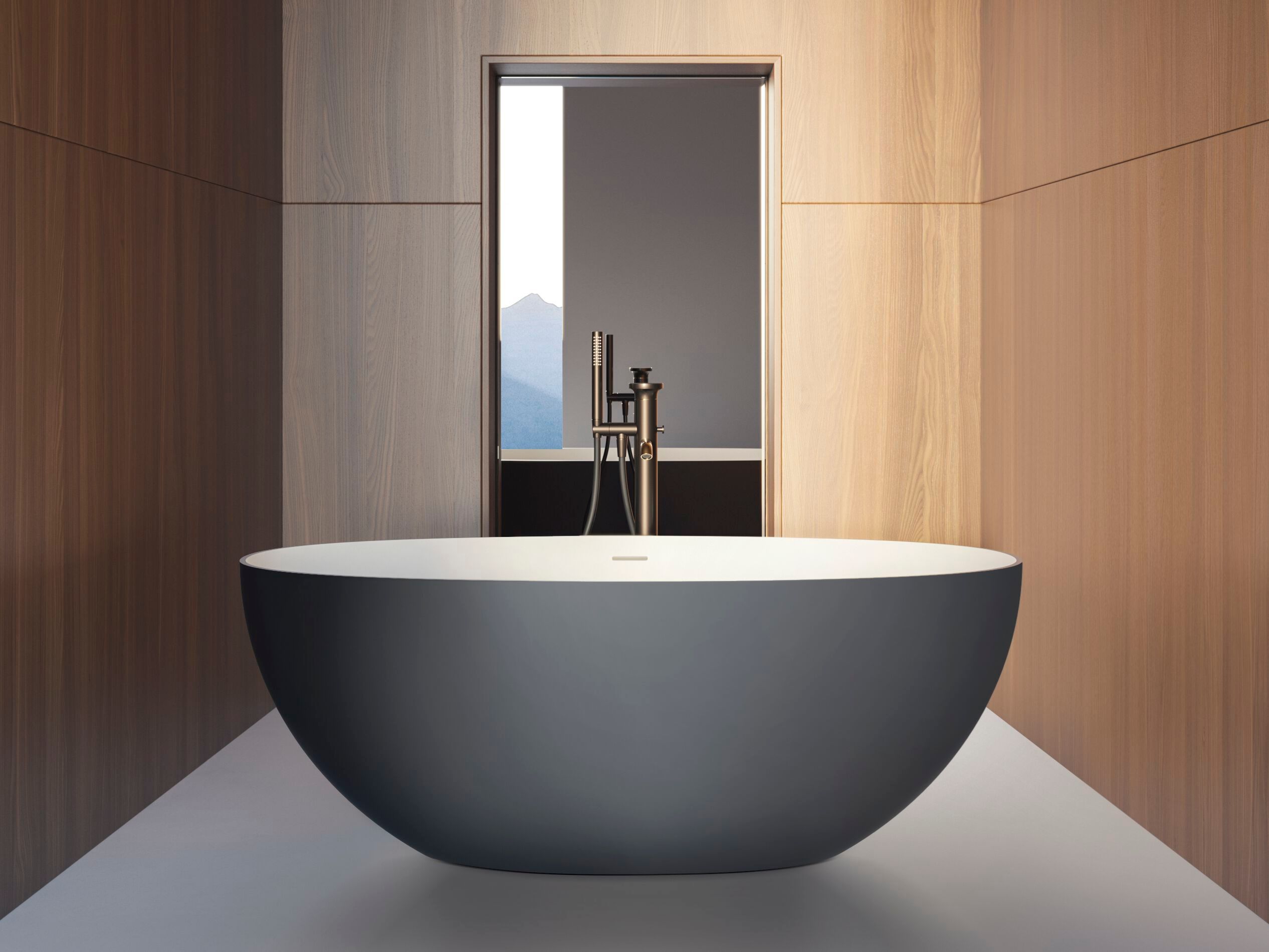 Овальная ванна в центре комнаты в твердой поверхности Gruppo Treesse мебель для ванной комнаты-отдельно стоящие ванны ARCH-00040277