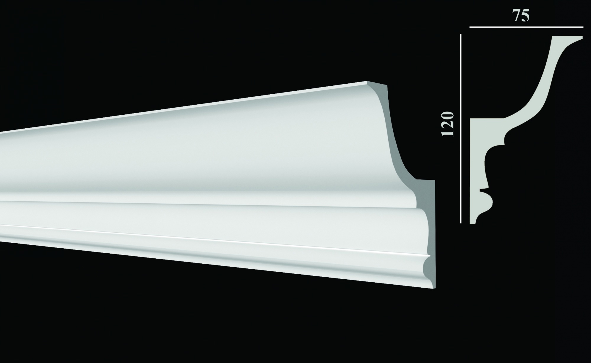 90015695 Плинтус потолочный дюропласт ударопрочный под LED подсветку DD509 белый 7,5х12х200 см STLM-0086489 DECOR-DIZAYN