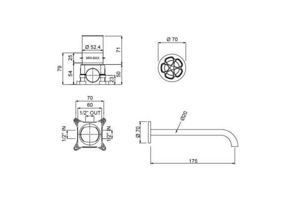 Настенный однорычажный смеситель для раковины с 2 отверстиями QD Magistro Lab Flora ARCH-00023414 - Вид №2