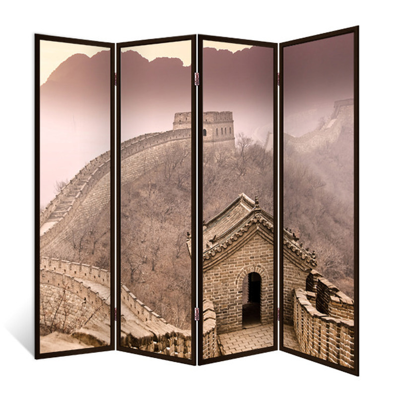 90456095 Ширма перегородка для комнаты деревянная "Китайская стена" двухсторонняя с картинкой (города) 4 створки венге 176х185 см 14 кг STLM-0230076 ДЕКОР ДЕПО