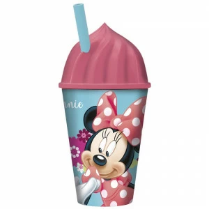 Стакан пластиковый с соломинкой и объемной крышкой в виде мороженого "Минни Маус. Цветы", 430 мл STOR МИННИ МАУС 335977 Голубой;розовый