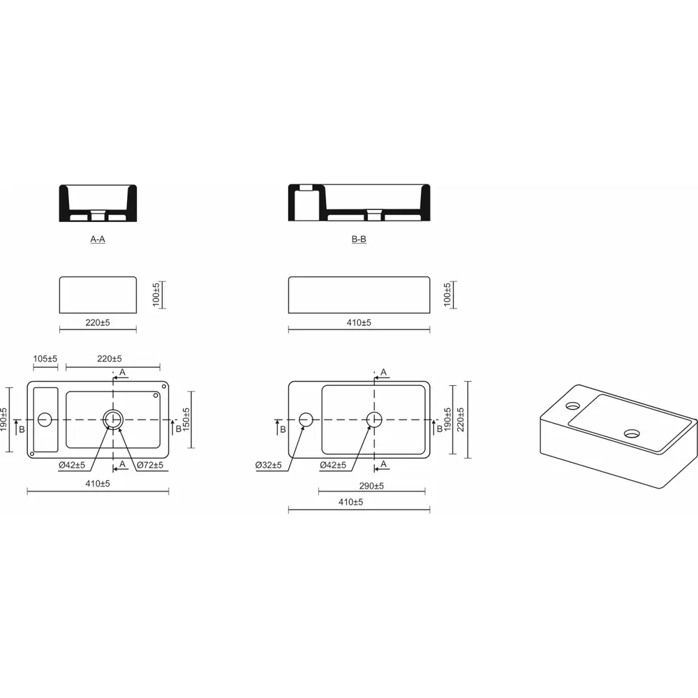 Мини-раковина Slim Mini W41 накладная на столешницу 41x22 см 89316162 STLM-2124668 Santreyd - Вид №3