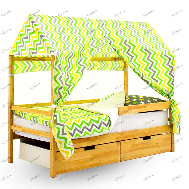 Крыша для кровати-домика текстильная Svogen зигзаги, желтый, зеленый, фон белый БЕЛЬМАРКО  00-3833097 Зеленый Santreyd 