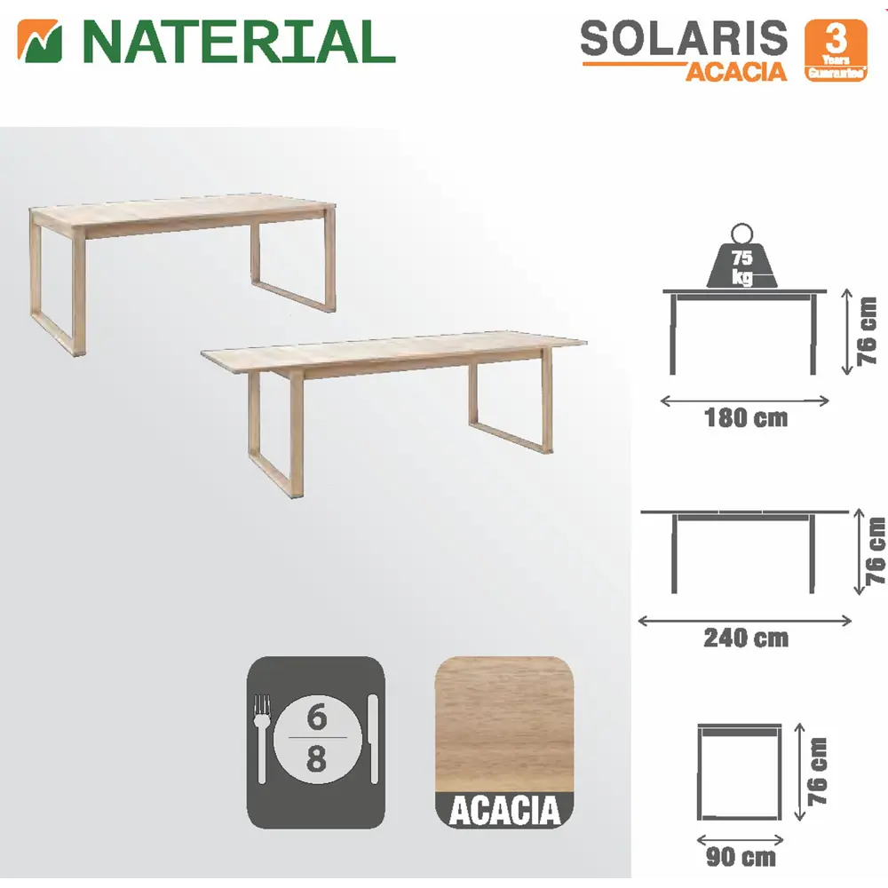 Стол садовый раздвижной Naterial Solaris 180-240x90x75 см акация светло-коричневый Товар без серии STLM-2062329 - Вид №39