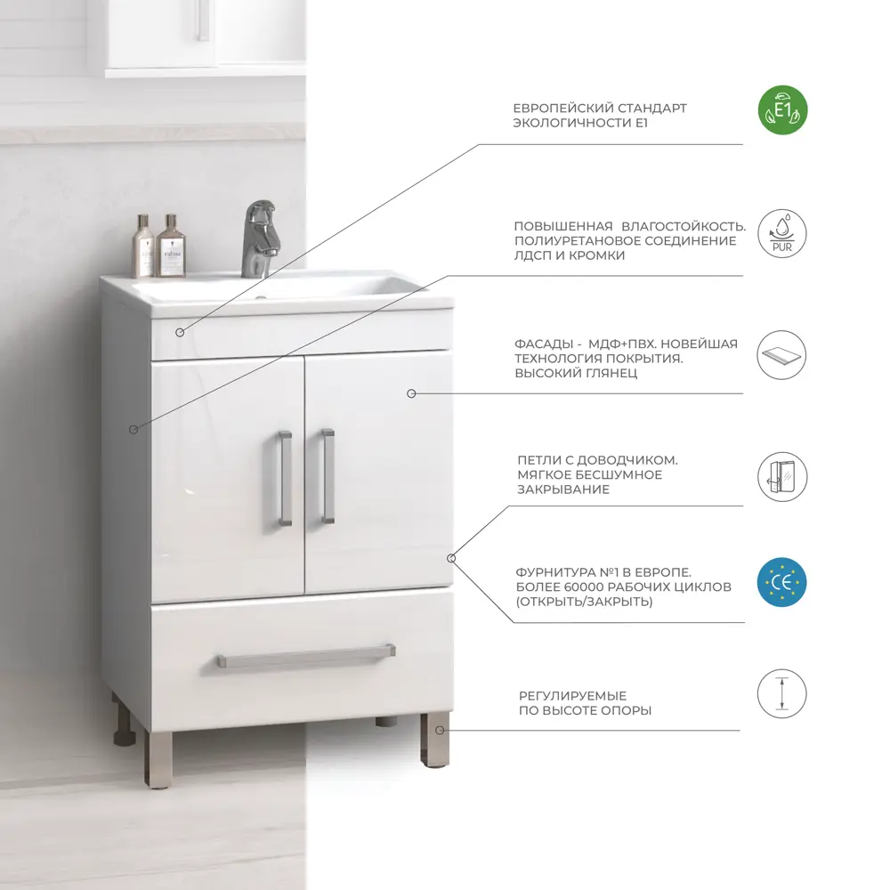 Тумба под раковину напольная Vigo Eggo 60 см цвет белый STLM-2019822 - Вид №4