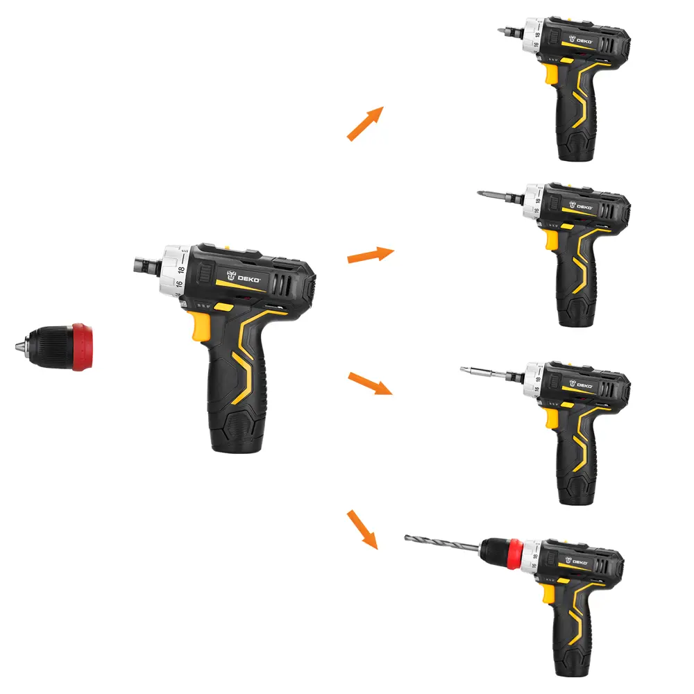 Дрель-шуруповерт аккумуляторная Deko GCD12DU3, 12 В Li-Ion 2x1.5 Ач STLM-2188414 - Вид №2