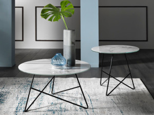 Круглый стеклянный журнальный столик-мрамор