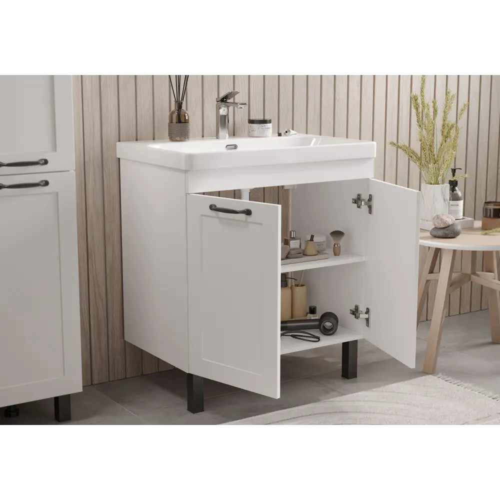 Тумба под раковину Гала 750 2D напольная 75 см цвет белый с раковиной мебельная Konsensa Teano 76 см сифон в комплекте 89433567 STLM-2123503 Santreyd - Вид №17
