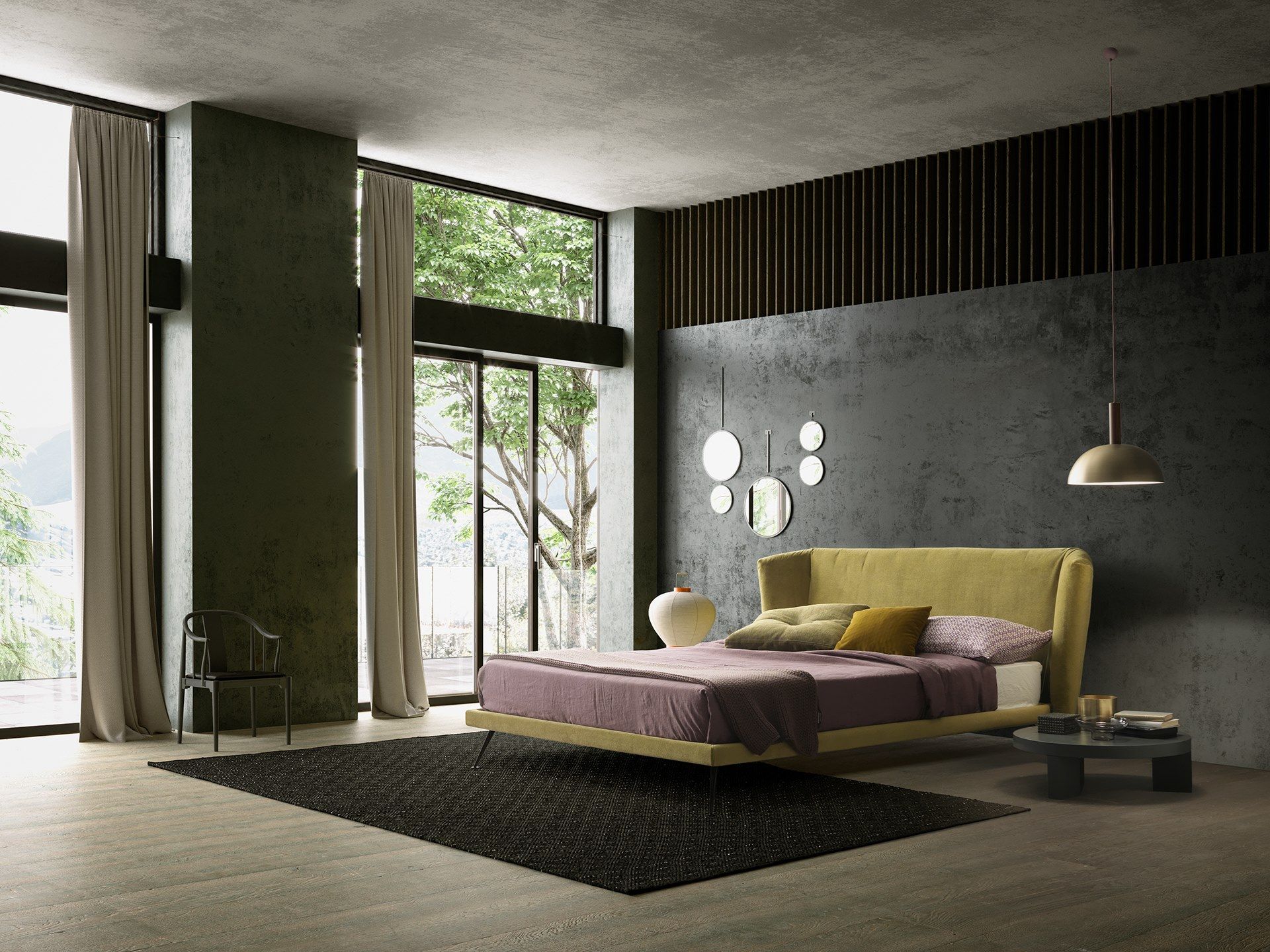 Двуспальная кровать из ткани с мягким изголовьем VALENTINI ARCH-00133411 - Вид №1