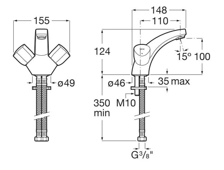 Смеситель для раковины без слива с отдельными розетками Roca Brava ARCH-00108674 - Вид №2