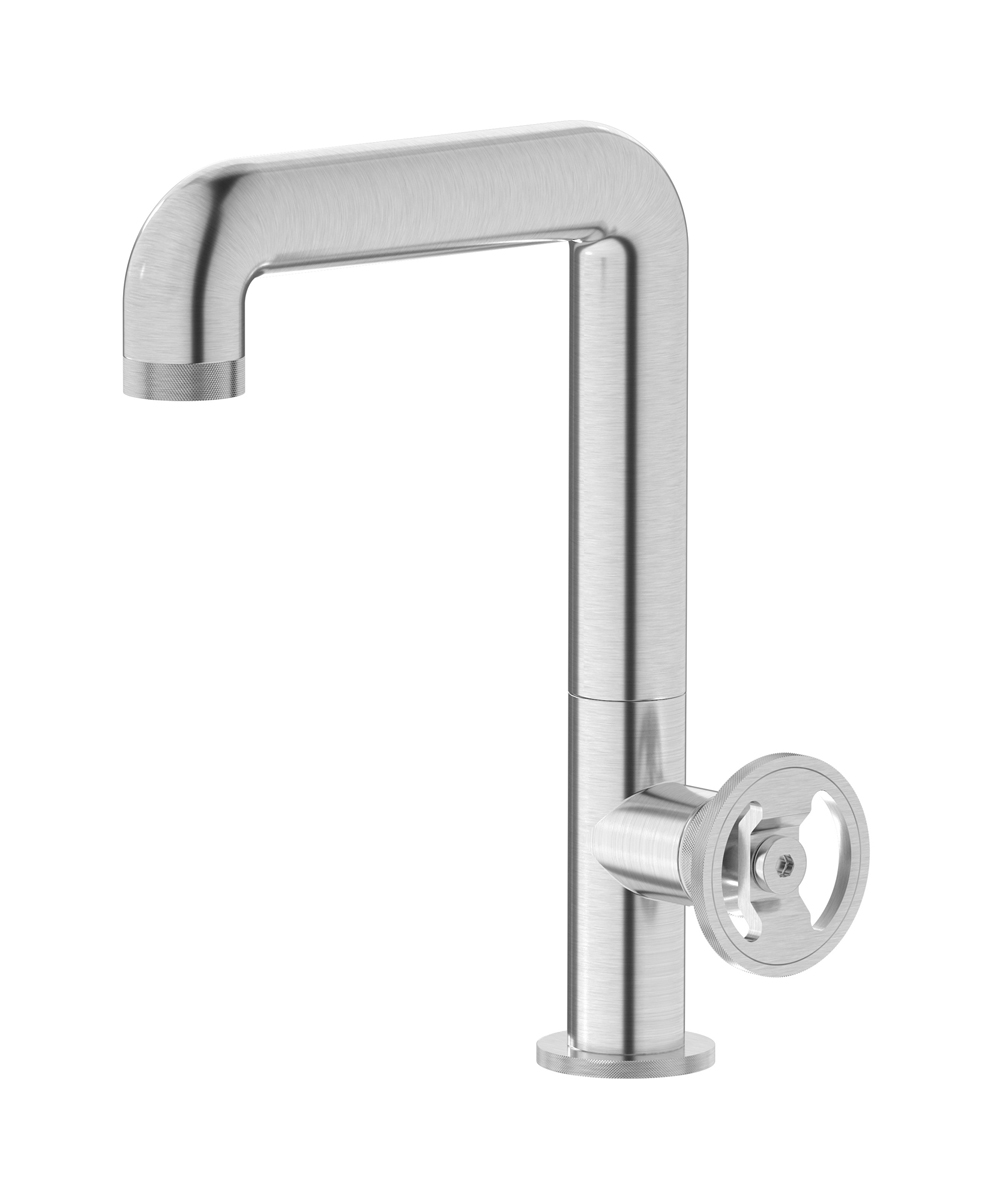 Высокий смеситель для раковины на 1 отверстие в комплекте с донным клапаном WE ARE IB b1202ss Brushed Nickel Bold