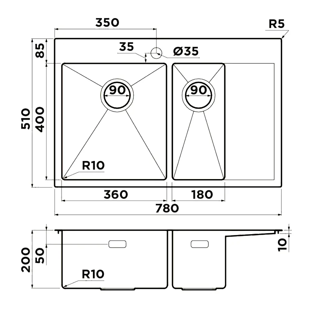 Кухонная мойка OMOIKIRI Akisame 78-2-LG-L 78x51см из нержавеющей стали/светлое золото