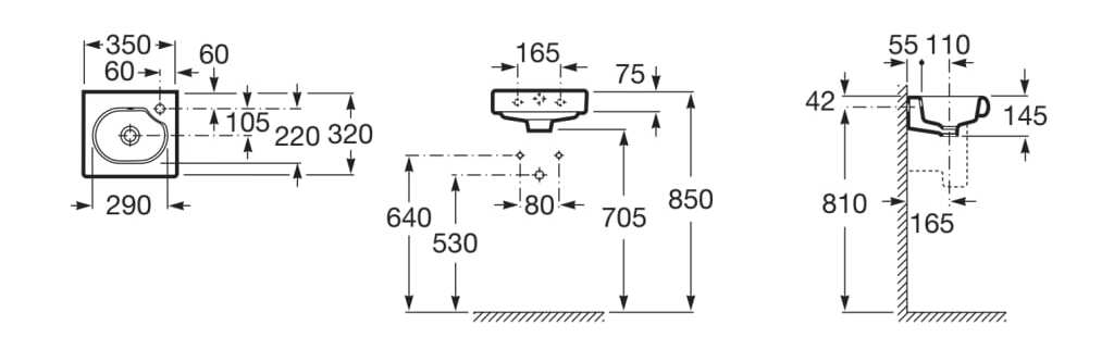 Фарфоровая подвесная мойка для рук с переливом Roca Meridian ARCH-00097991 - Вид №2