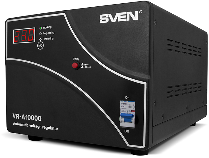 SV-014902 Stabilizer vr-a10000, relay, 10000va, 6000w, 140-275v, output terminals, black, 424 ? 247 ? 285mm, 17.18kg. Sven Santreyd 