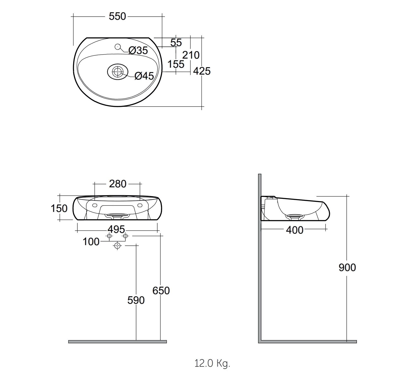 Керамическая подвесная раковина RAK Ceramics RAK-Cloud Matt Black ARCH-00081021 - Вид №2