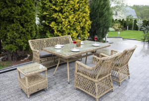 91205639 Садовая мебель для обеда искусственный ротанг соломенный : стол, 2 кресла, диван, кофейный столик Катания F STLM-0517216 4SIS