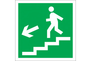 16412515 Направление к эвакуационному выходу Е14 по лестнице вниз, налево, 150x150 мм, пленка ПП 00-00024575 Стандарт Знак