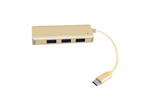 17588880 Хаб USB Type-C 3.1 - 4хUSB А 3.0, 0,15 м, штекер/гнездо, золотой, 31005 Atom Evolution