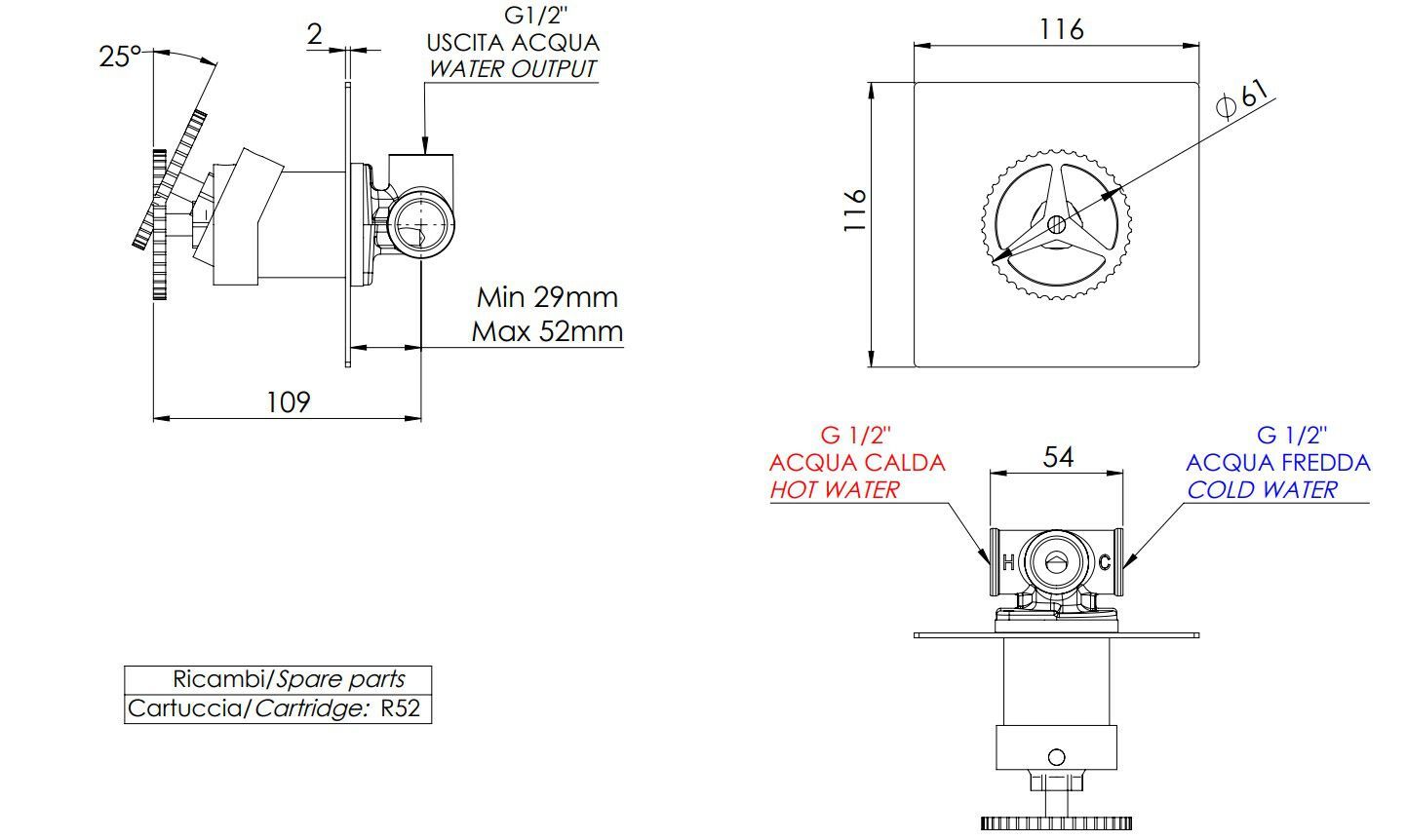 Однорычажный встраиваемый смеситель для душа Remer Rubinetterie Chrono ARCH-00005563 - Вид №1