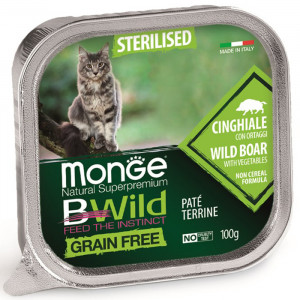 ПР0051902 Корм для кошек BWild Grain Free беззерновой для стерилизованных, кабан с овощами ламист. 100г Monge