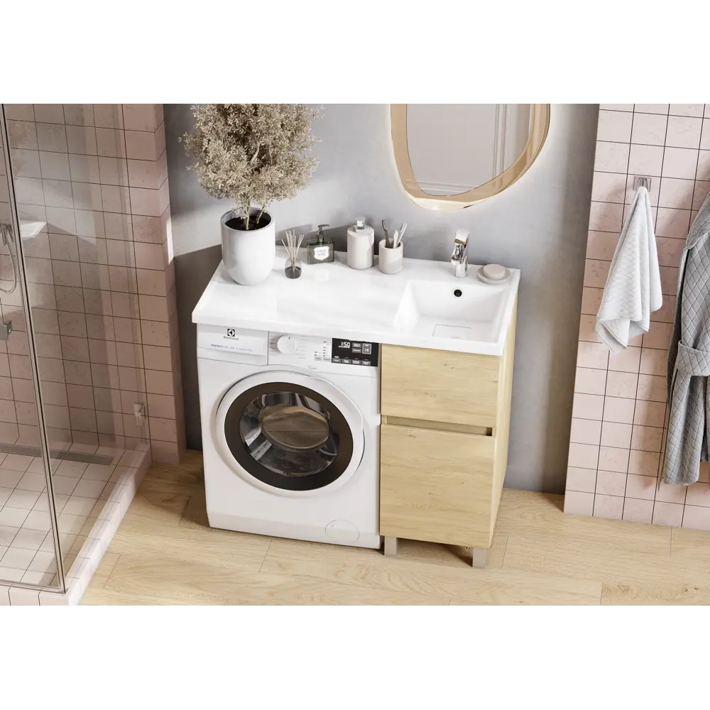 Тумба под стиральную машину напольная Aquaton Лайн 37.9 см цвет дуб каменный STLM-2175411 - Вид №11