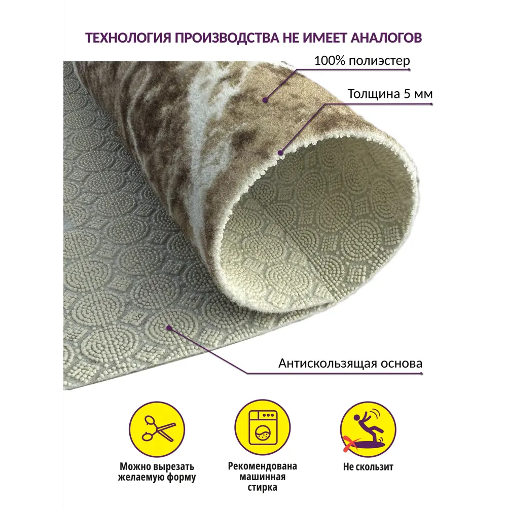 Набор ковриков вырезных icarpet PRINT антискользящих 136 "Мрамор" 60х100+60х50 бежево-коричневый S