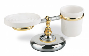 G15М(04) Stil Haus Giunone, настольные керамические мыльница + стакан, цвет белый - золото