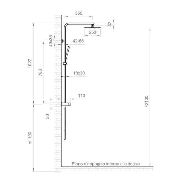 Настенная душевая колонна с ручным душем Ercos Square ARCH-00041427 - Вид №2